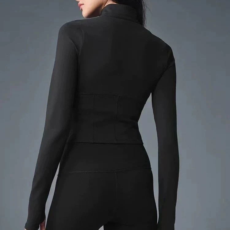 Yoga-Mantel für Damen, langärmelig, kurz geschnitten, schmal geschnitten, tailliert, Sport, Radfahren, einfarbiges Oberteil – Detail 2