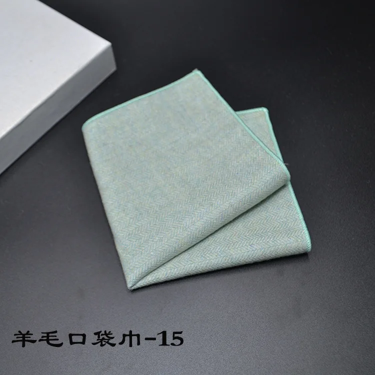 23*23CM New Vintage Wool Pocket Square Plaid Black Handkerchief Men's Business Suit Tie Accessories Scarf Hankies Tuxedo Cravat