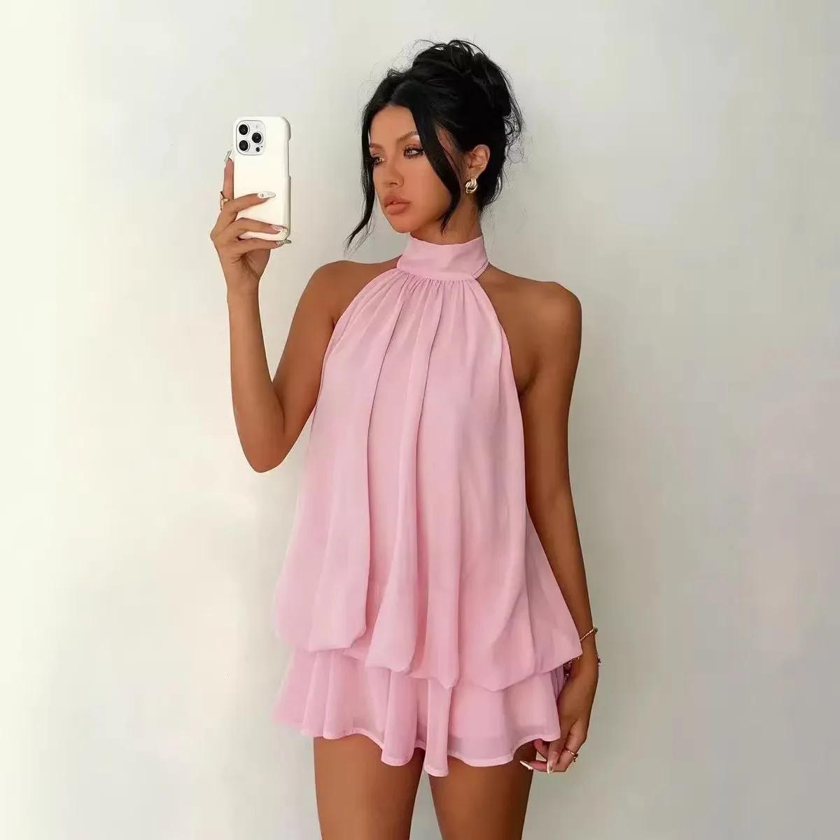 Abiti Casual da Donna, Abbigliamento Femminile Elegante per Feste, Abito Monocolore da Spiaggia, Vestito Aderente Sexy con Schiena Scoperta - immagine 3