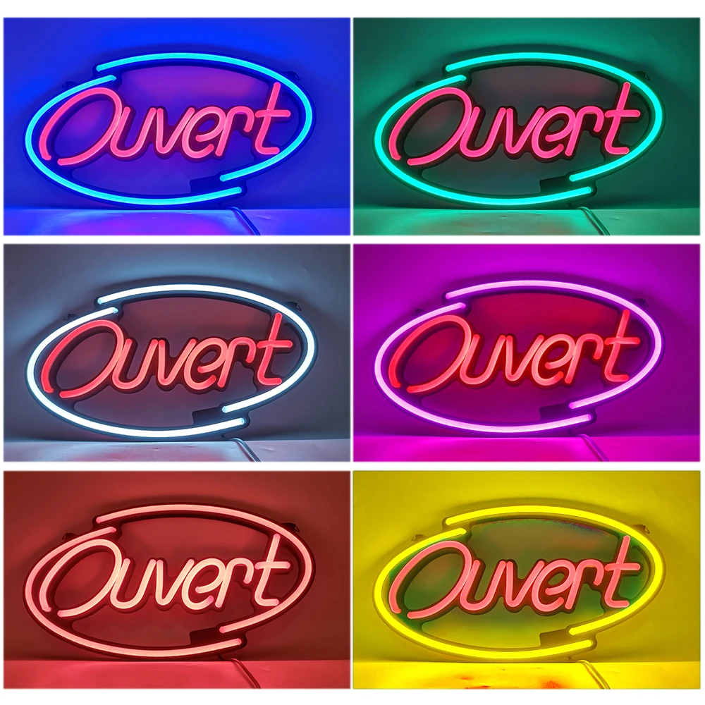 색상 변경 가능한 프랑스 오픈 네온사인 (빨간색 글자 아크 라인 포함) - 사업장 홍보용 레드 네온 조명 스타일-Freehip.co.kr