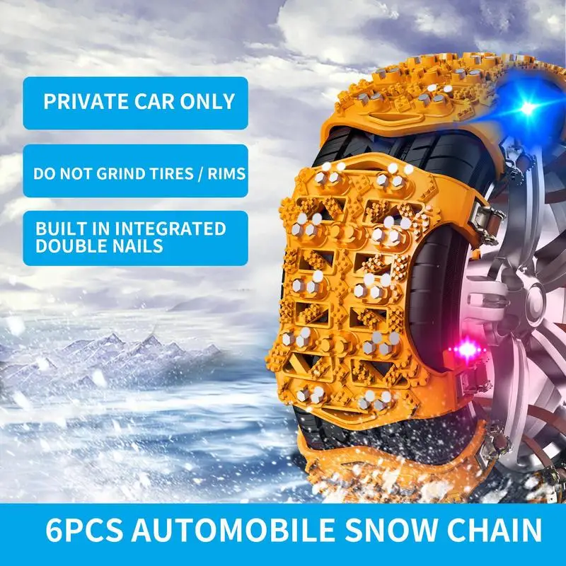 6pcs/set Car Snow Chains Off-Road Vehicle Sedan SUV Car Tire Supplies Auto Tire Snow Chains Anti-Skip Belt Safe Driving Tool
