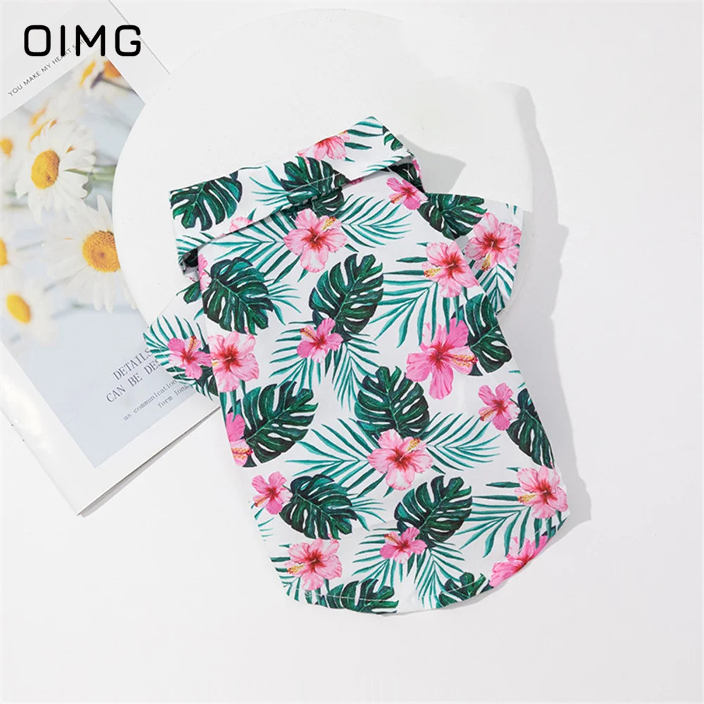 

OIMG Beach Dogs Costume Leaves Print Pets Shirts Hawaiian Style Outfits For Puppies Summer Small Dogs Clothes Casual Pet Tshirts