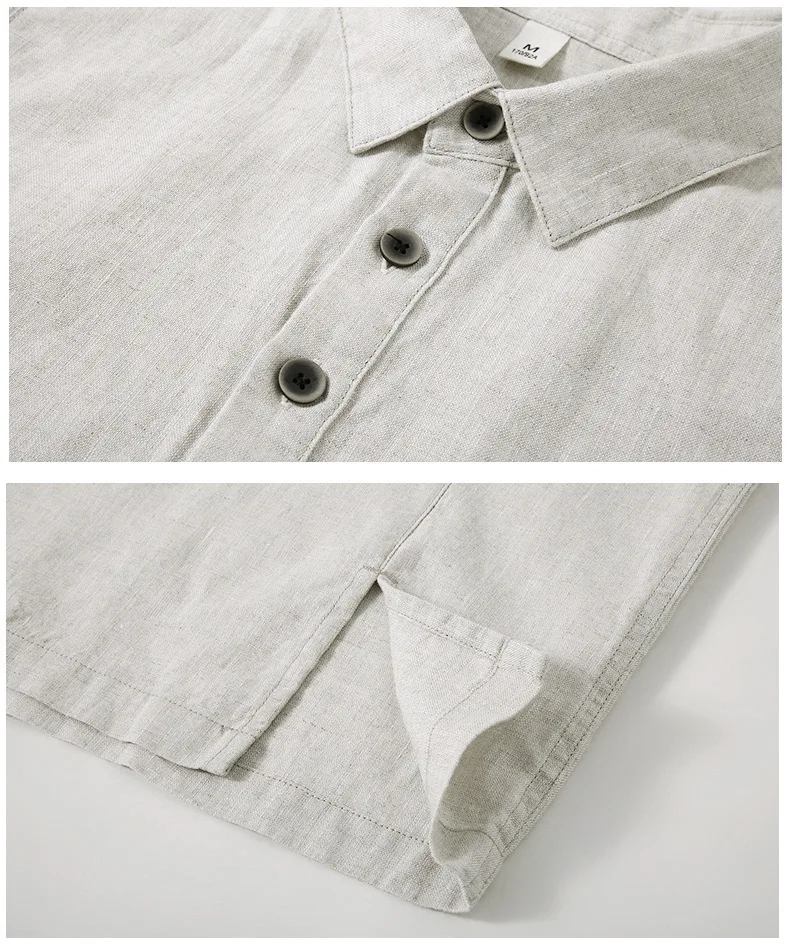 Herren 100% Leinen Langarm-Hemd und Hosen Set, Leichter Atmungsaktiver Lässiger Leinenanzug für Frühling und Herbst – Detail 15