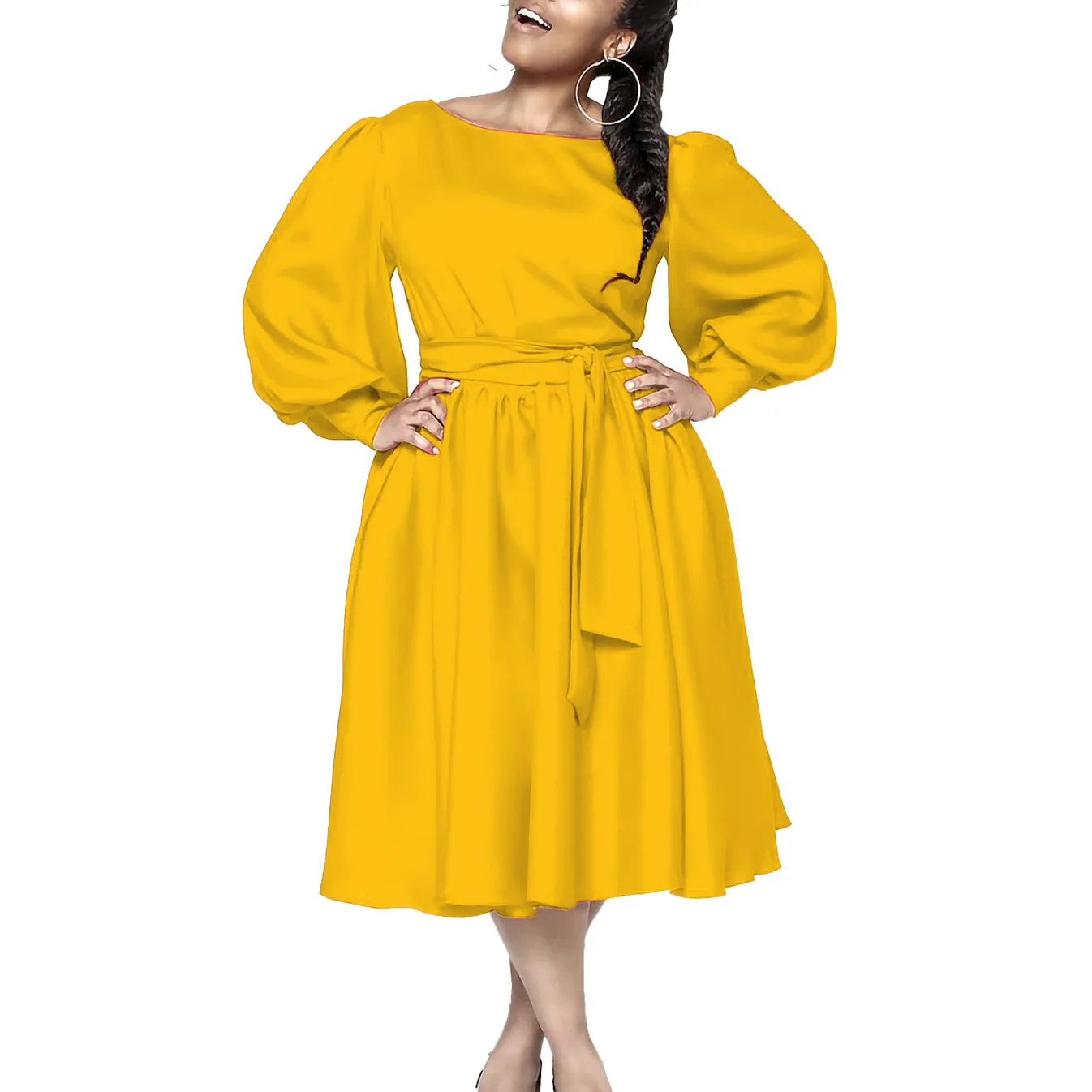Spring Fashion African Long Sleeve O-neck Party Evening Midi Dress Dashiki Africa Clothing