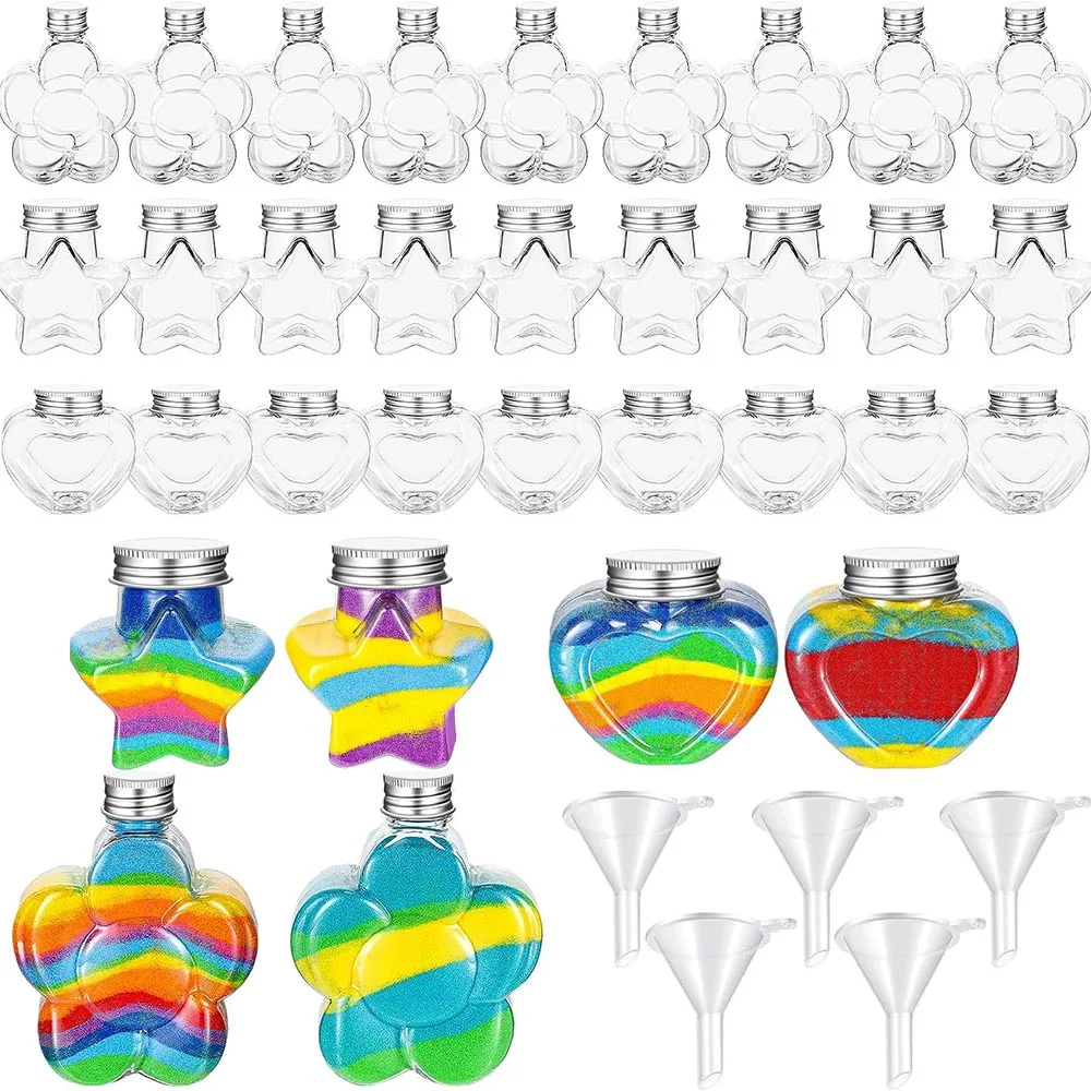 Description Picture 2 of itemSand Art Bottles Plastic Cute Shaped Bottles with 5 Funnels Sand Art Containers Kits for Kids Craft Party DIY Art Activity Group