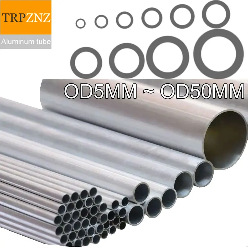 6063Aluminum tube round pipe diameter 3mm to 50mm wall 1mm 2mm in stock bright inner wall Hard straight pipe Custom cut T5 DIY