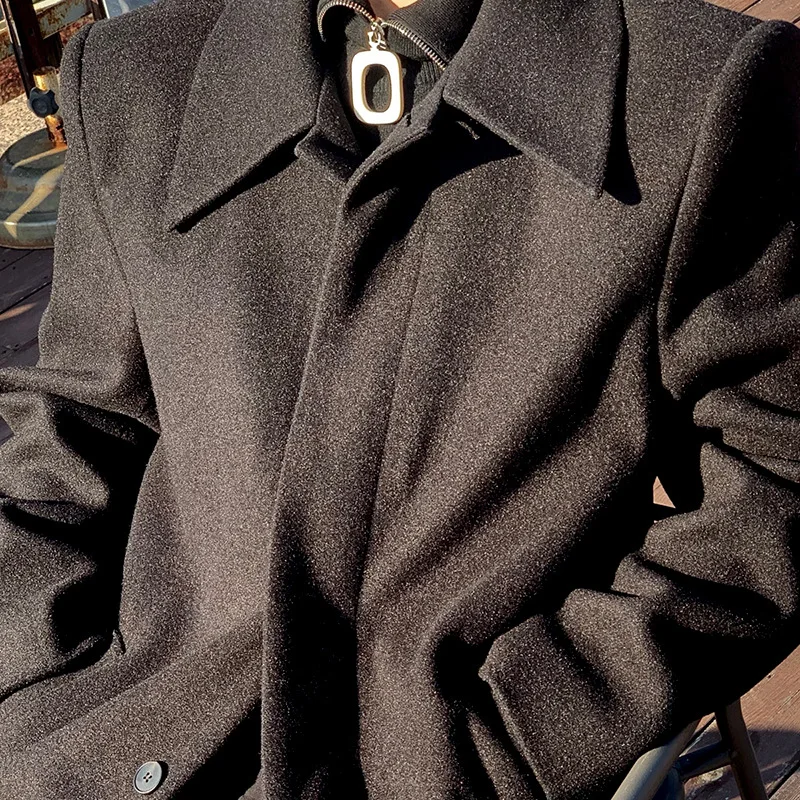 Black Double-sided Woolen Coat Men's Long Winter Korean Version of The Trend of New Thick Woolen Coat.