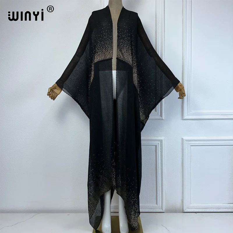 WINYI 여름 기모노 복장, 아프리카 핫 스탬핑 가디건, 비치 커버업 원피스 가디건, 여성 비치웨어, 2024 아바야, 두바이 럭셔리