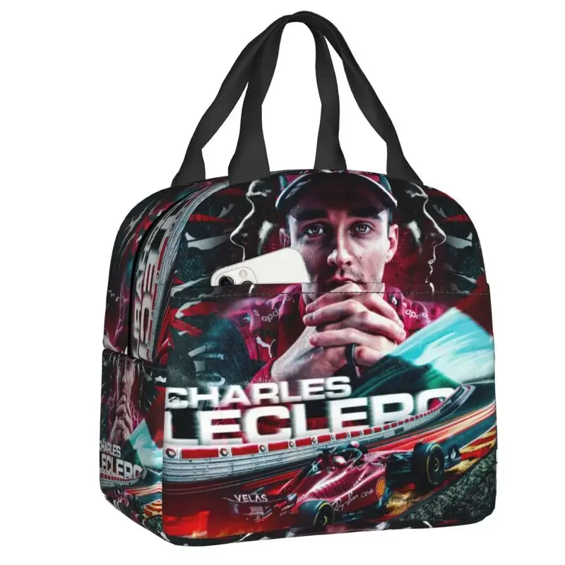 

Custom Racing Leclerc Charles Lunch Bag Men Women Cooler Warm Insulated Lunch Box for Children School Work Food Picnic Tote Bags