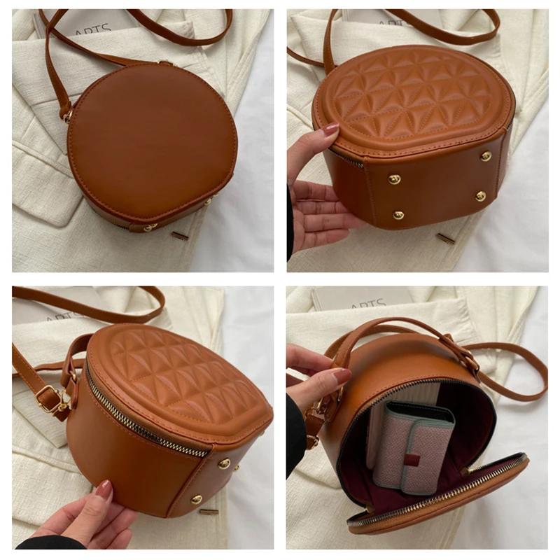 Ladies' Crossbody Bag Fashion Casual Small Round Bag Pu Handbag Student Shoulder Bag Classic Solid Color Armpit Bag