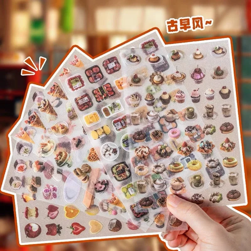 Vintage Snacks & Fruits Decorative Sticker Set - 6/10 pcs for Scrapbooking & Journaling