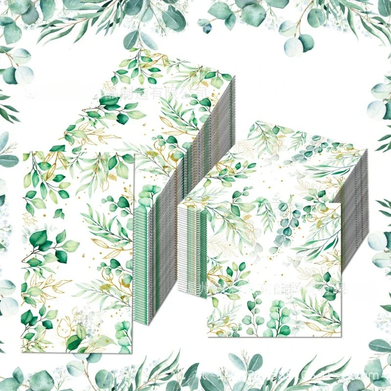 Disposable Paper Placemats Tissue Paper Decoration 20pcs/P 33*40cm Eucalyptus Leaf Wedding Birthday Long Tissue Paper Party Disposable Decoration Wine Glass Flower Paper Placemat