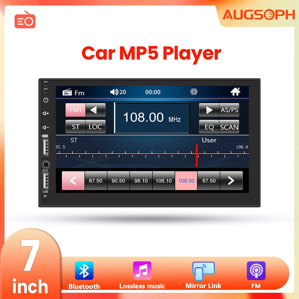 

1Din Car Radio Multimedia MP5 Player, 7 inch Universal Navigation with Android Auto & Bluetooth, HD Screen USB TF FM Stereo