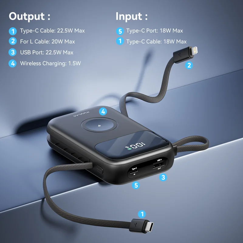 10000mAh Power Bank 22.5W Fast Charging for Apple watch Wireless Charger Portable Charger with Cable for iPhone Charger Adapter Battery Charger Wireless Charger Power Supply Adapter Fast Charger Battery Charger Adapter