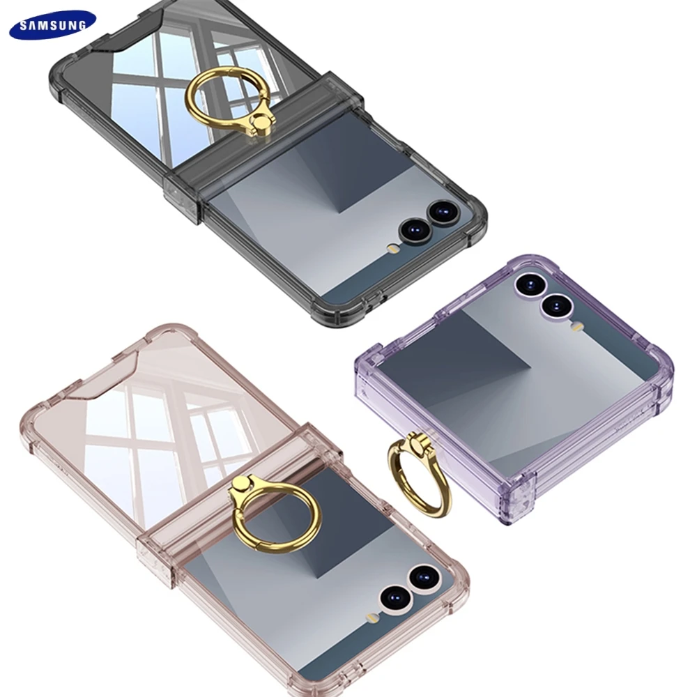 Foldable Colored Transparent Shockproof Hard Case with Ring