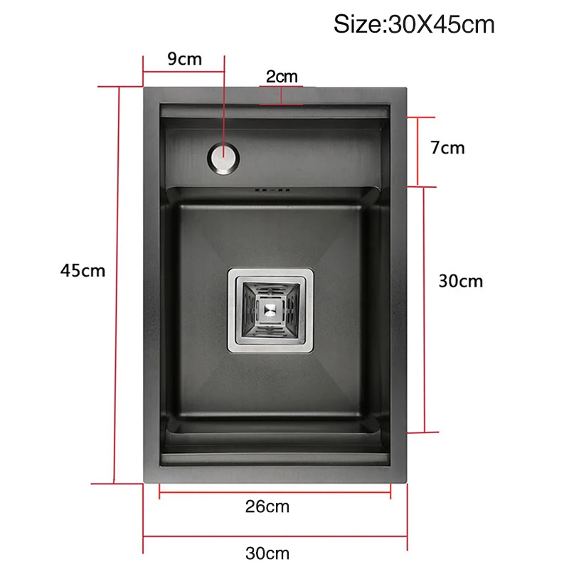 New Nanometer Black 304 Stainless Steel Handmade kitchen Bar Counter Sink Cover hidden Single Kitchen Small Size Kitchen Sink