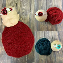 Don&Judy 4PCS/Lot Newborn Photography Christmas Props Soft Knit Mohair Red Green Wrap with Headwear Photo Shooting Accessories