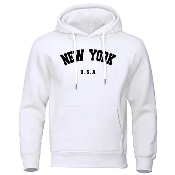 Men's New York Letter U.S.A City Print Hoody Casual Autumn Long Sleeves Hooded Loose Pullover Hoodie Street Sweatshirt