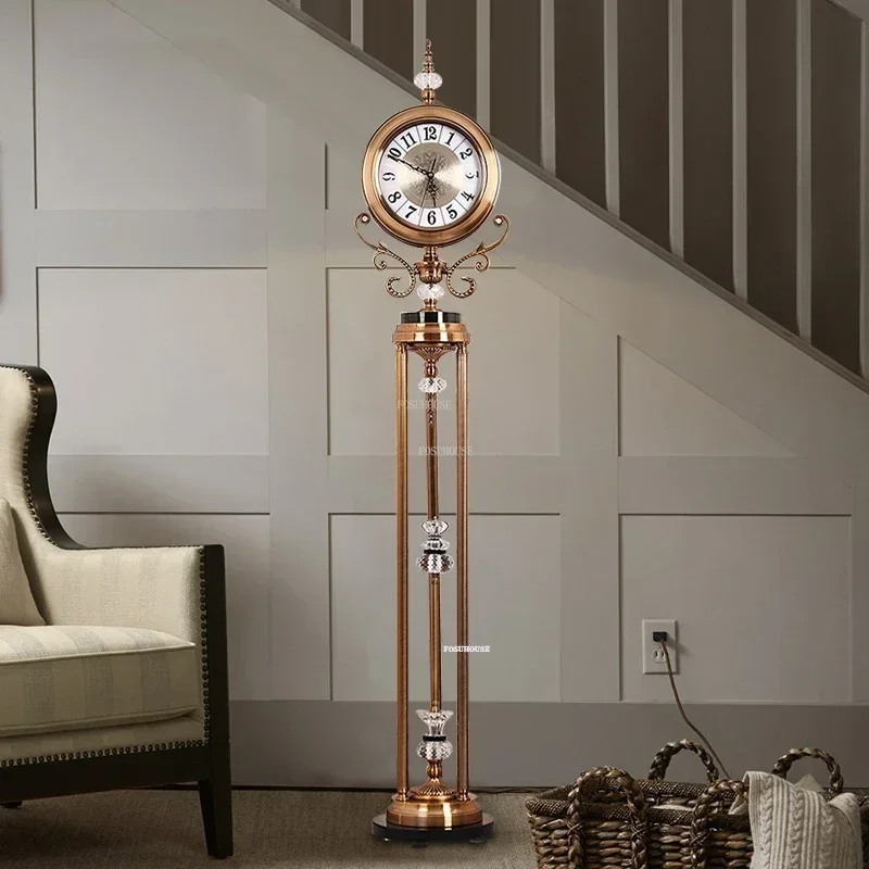 Modern Living Room Standing Clock Ornament Home Metal Floor Clocks European Villa Luxury Silent Movement Clock Watch Decoration