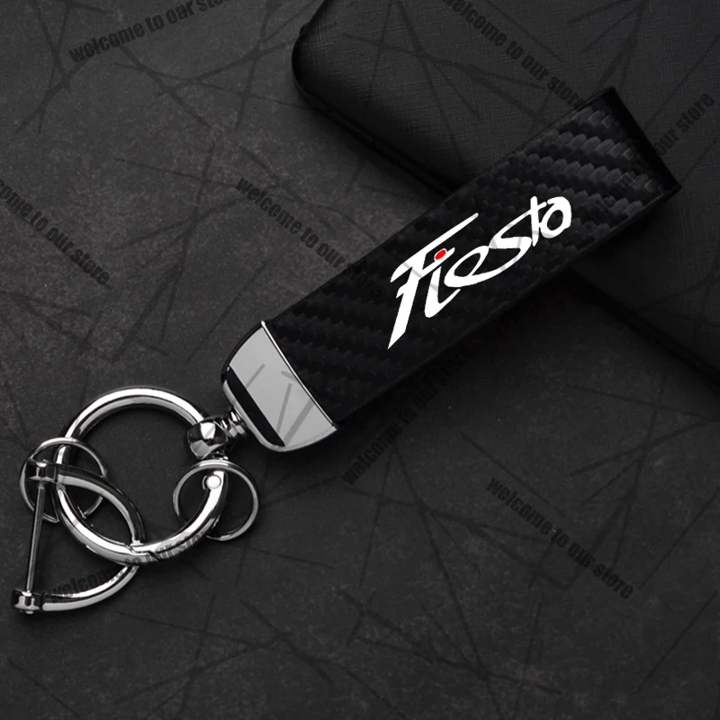 Sleek Carbon Fiber Leather Keychain with Zinc Alloy Emblem