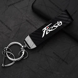 Sleek Carbon Fiber Leather Keychain with Zinc Alloy Emblem (Fiesta)