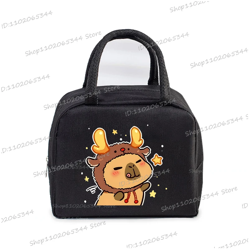 Cartoon Capybara Bobo Tea Print Portable Lunch Bag Funny Cute Animal Capybara Insulation Package Thermal Women Kid Lunch Bag 1Pc