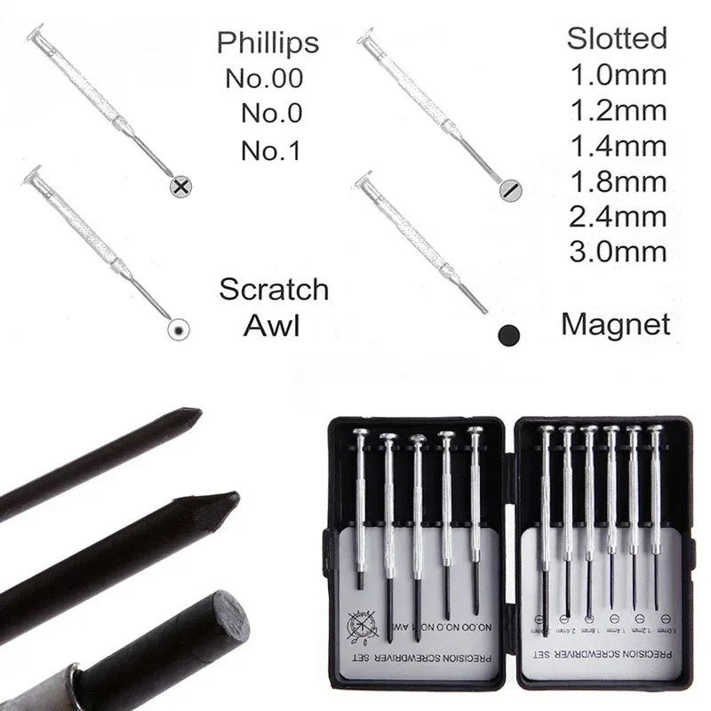 Lot De 11 Tournevis De Précision Mini - 6 Tailles Plat Et Philips Pour Lunettes, Montre, Vélo
