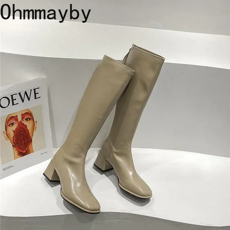 Slim Woman High Boots Fashion Women Knee-High Boots High Heel Women's Shoes Winter Soft Leather Long women knee boots