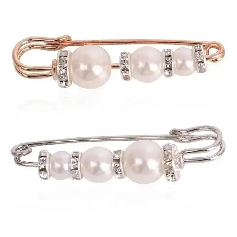 European And American Personalized Decorative Brooch Pearl Retro Diamond-encrusted Metal Beaded Silk Scarf Buckle Pearl Brooch