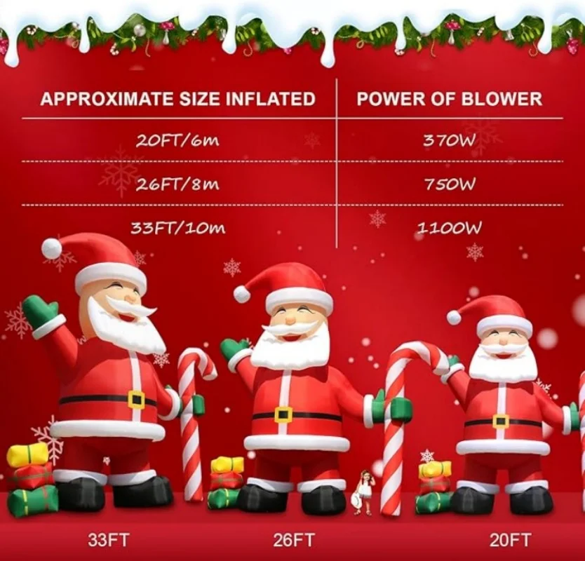 26FT Christmas Inflatable Santa Claus with Cindy Cane & Gift Boxes, Outdoor Blow Up Giant Santa Inflatable Christmas Decoration 6