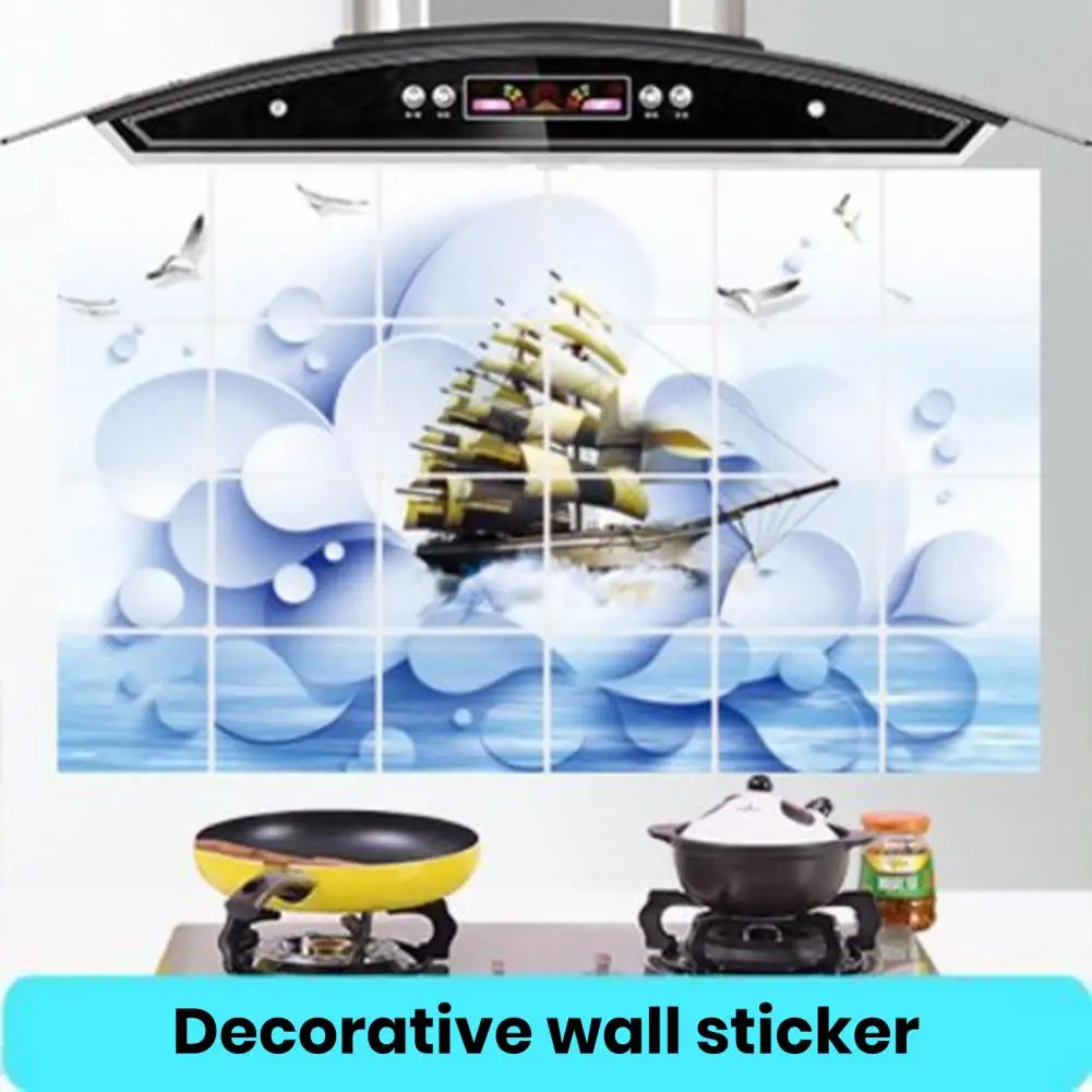 Adhesive Wall Decor Heat Resistant Wall Decal Waterproof Kitchen Sticker with Dolphin Design Oil-proof Heat for Bathroom