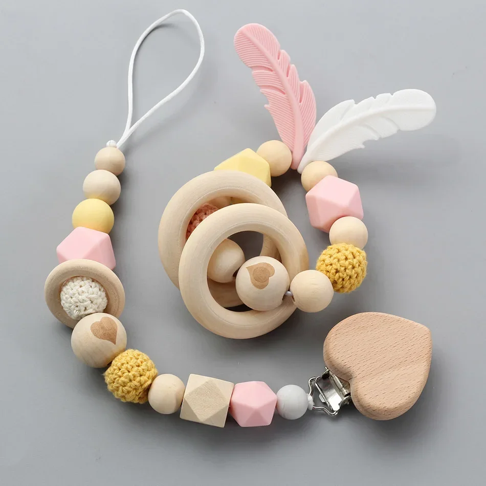 Pacifier Clip Baby Pacifier Clip Chain Dummy Holder Nipples Children Pacifier Clips Teether Teething Toy Cartoon Wooden Bracket