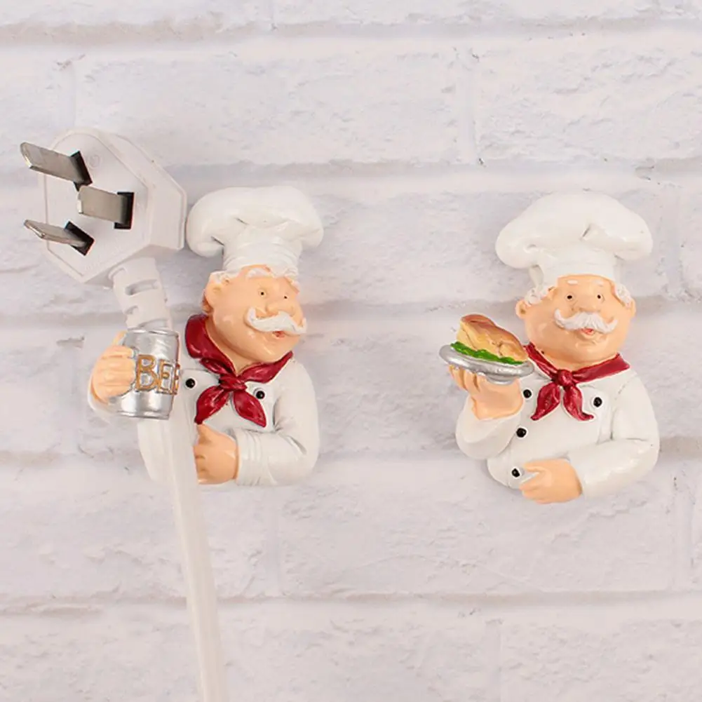 Plug Hanging Hook Punch-Free Plug Storage Rack Stabile Facile Installazione Creative Cartoon Chef Hook Wall Decor Plug Holder