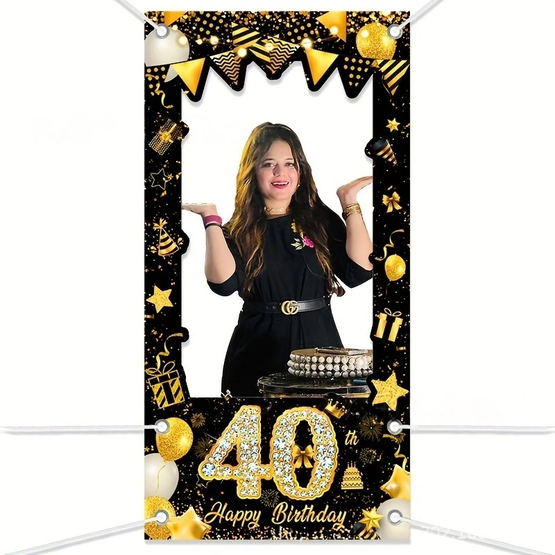 Elegant Black and Gold 40th Birthday Celebration Photo Backdrop and Party Decor Set