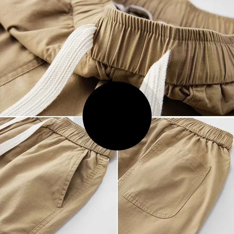 Men's Elastic High Waisted Solid Pockets Bandage Drawstring Casual Sportswear Loose Trousers Fashion Summer Office Lady Shorts