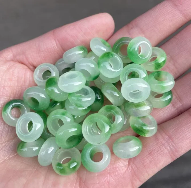 

Myanmar Jadeite Ice Floating Green Jade Donut Bead For Jewelry Making Diy Bracelet Charms Necklace Pendant Earrings Accessories