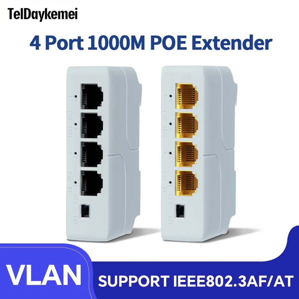 Extensor poe de 4 portas, 100/1000m, repetidor de switch de rede
