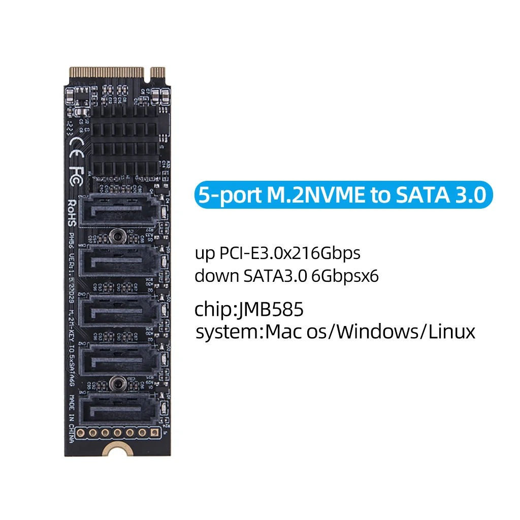 Placa de Expansão para Nvme Adaptador Ngff para Ssd Sata M.2 para Sata 3.0 Riser Card m Key Pci-e ou Port Sata 3.0 Converter 6gbps - Imagem 3
