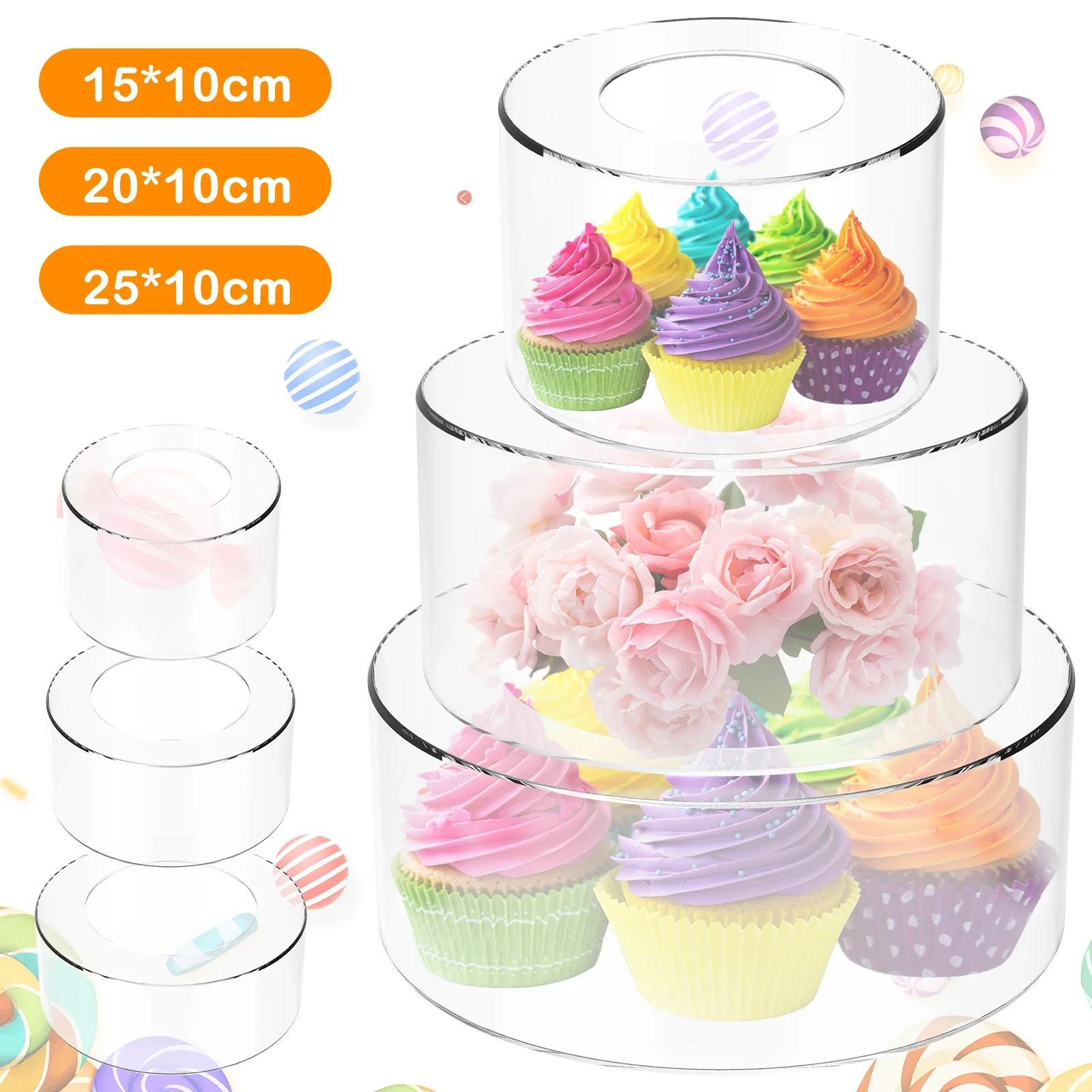 Acrylic Fillable Cake Stand Clear Cake Riser Cylinder Cupcake Stand Decorative Display Round Display Reusable