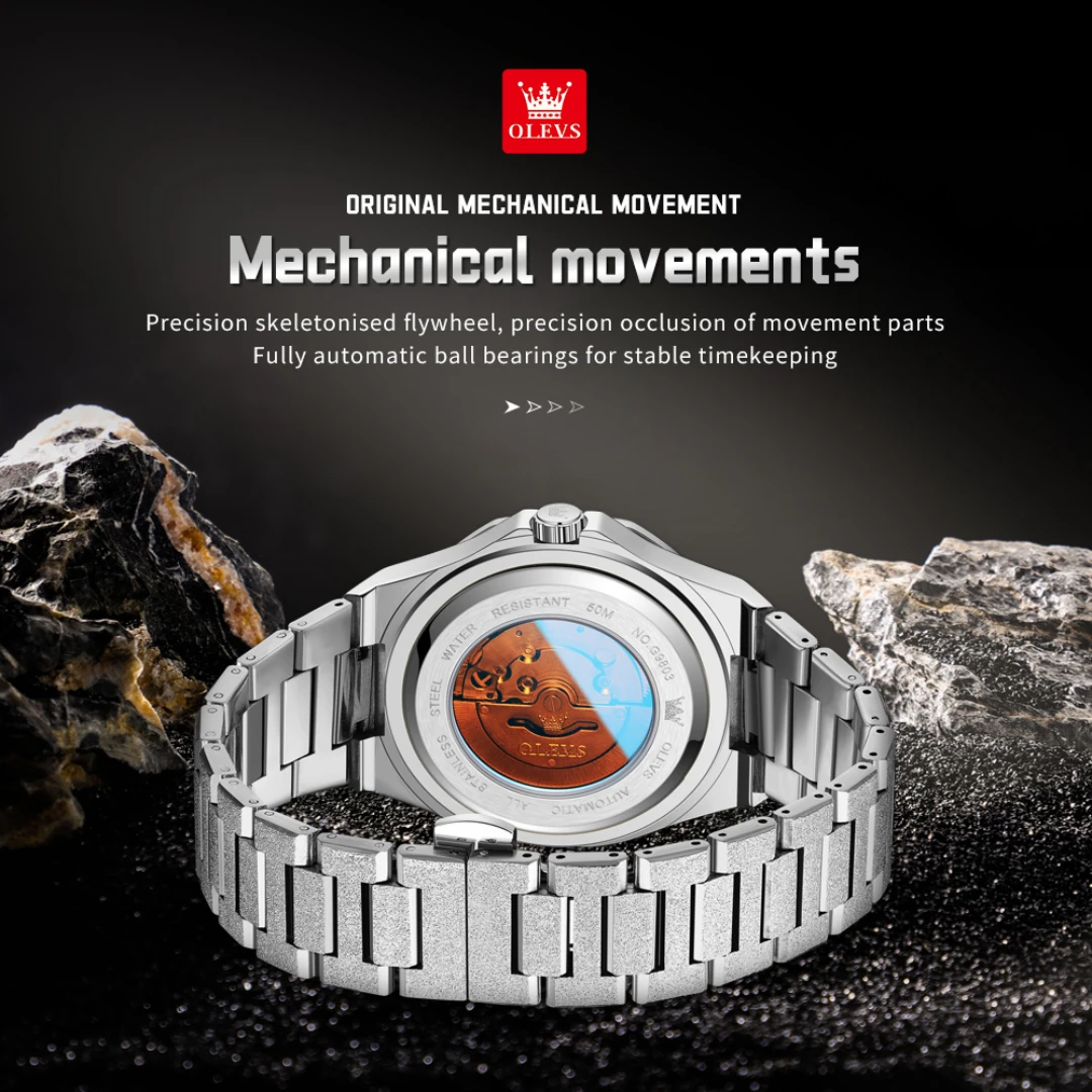 OLEVS 9803 Fashion Mechanical Watch Gift Round-dial Stainless Steel Watchband Wristwatch Week Display Calendar