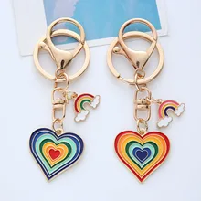 

Enamel Keychain & Keyring Gold Plated Heart Rainbow