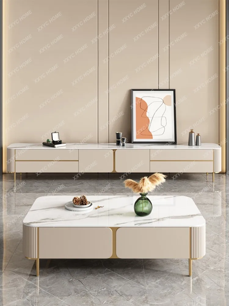 

Imported Stone Plate TV Cabinet and Tea Table Combination Modern Living Room Floor Cabinet