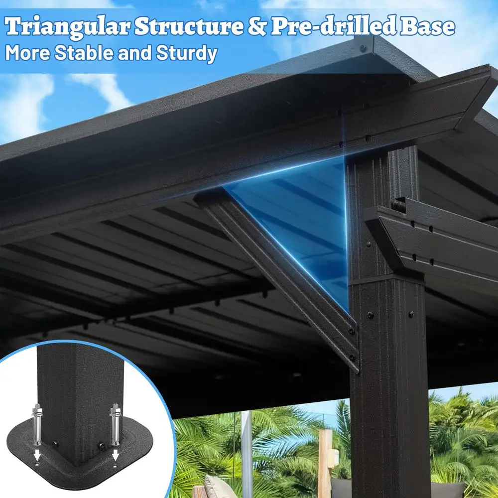 6.5x12FT Hardtop Grill Gazebo All-Weather BBQ Shelter with Side Shelves Ceiling Hooks Galvanized Steel Frame Outdoor Parties 5