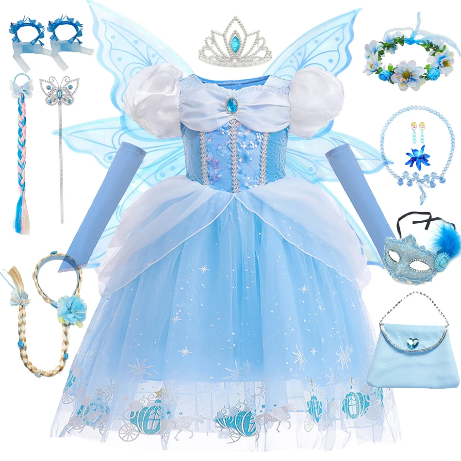 Kid Cenerentola Dress Con Guanti Zucca Halloween Princess Costume Cosplay Kid Mesh Carnival Birthday Gift Ball Gown 2-10T
