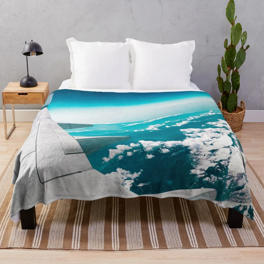 

Traveler's Airplane View Of European Snow Alps - Vintage Throw Blanket Quilt Blanket