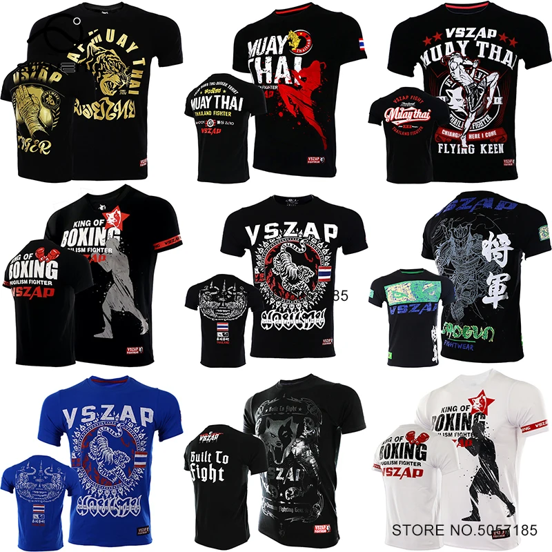 

Muay Thai T Shirt Cotton Boxing Shirt Men Women Teenagers Vszap Grappling Kickboxing Top MMA Martial Arts Jiu Jitsu Rash Guard