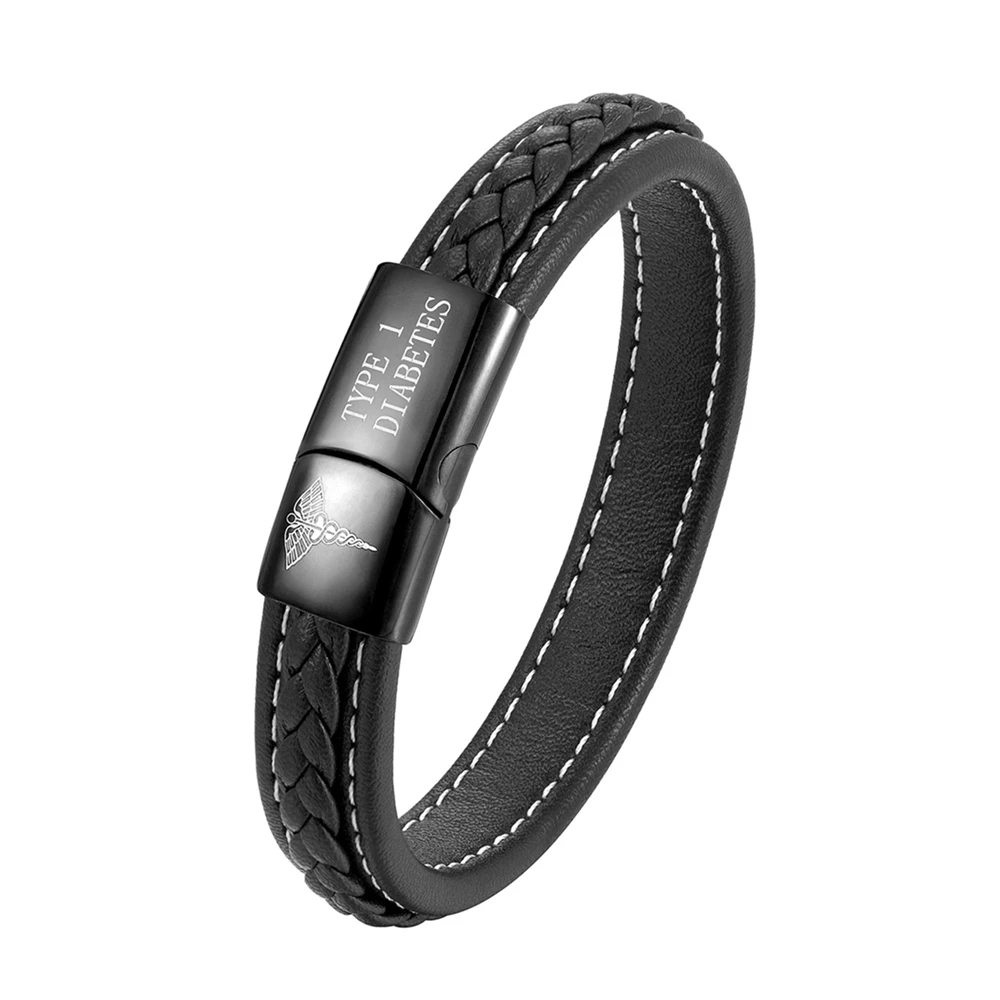 Type 2 Medical Alert Diabetes Bracelet Ladies Emergency Reminder Multicolor Optional Leather Bracelet Men s Jewelry Wholesale