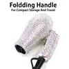 Mini Portable Flat Iron Blow Dryer Set Travel Hair Dryer and Small Flat Iron with Rhinestone Folding Handle Hair Dryer for Women 5