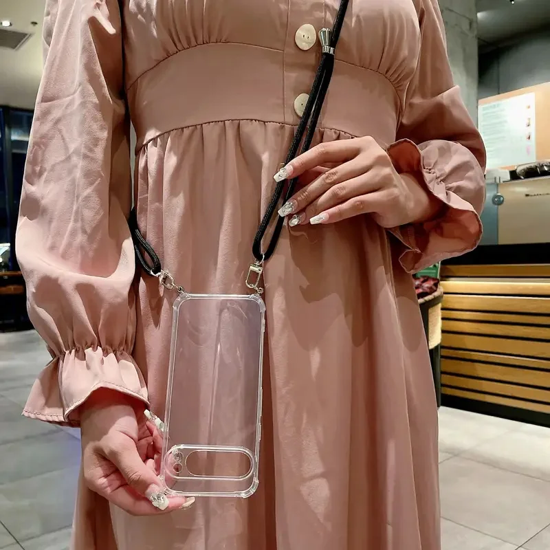 Premium Transparent Crossbody Phone Case with Necklace Cord Lanyard and Soft Bumper Cover