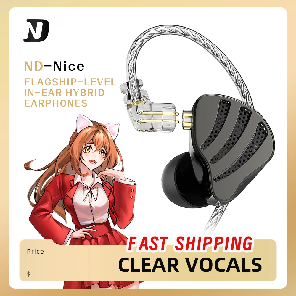 

ND NICE headphones hi-fi cable is often silver-plated binaural 0.75mm interface 2-pin 3D printed sports running headphones.